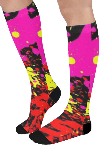 Compass Paint Splatter Female Knee High Socks (1 Pair)