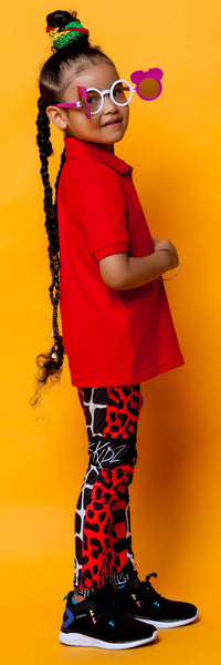 AΩ Alpha & Omega Kids Leggings Animal Print Red