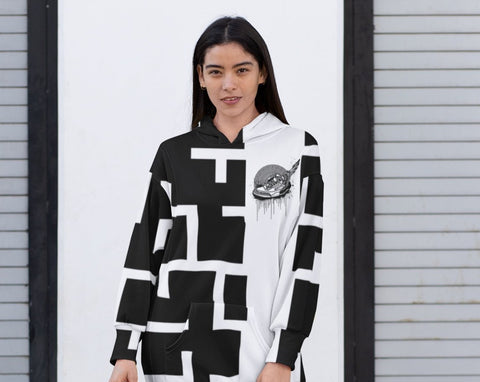 Footsteps Maze BW Hoody Dress