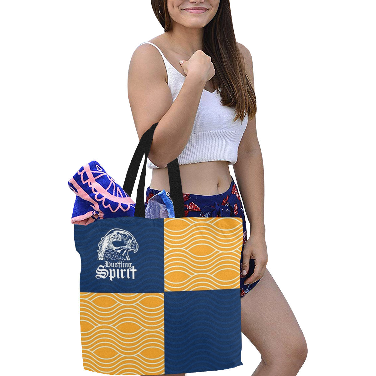 Raven Yellow and Blue Large Tote Bag