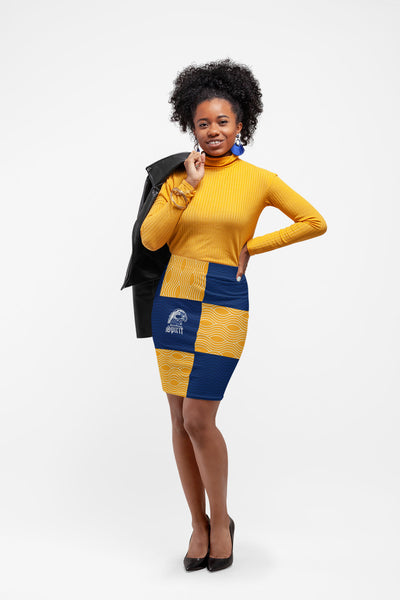 Raven Yellow and Blue Pencil Skirt