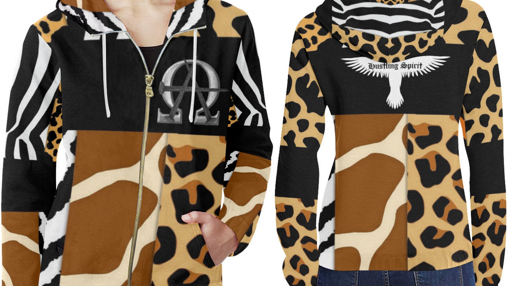 AΩ Zip Up HoodyAnimal Print
