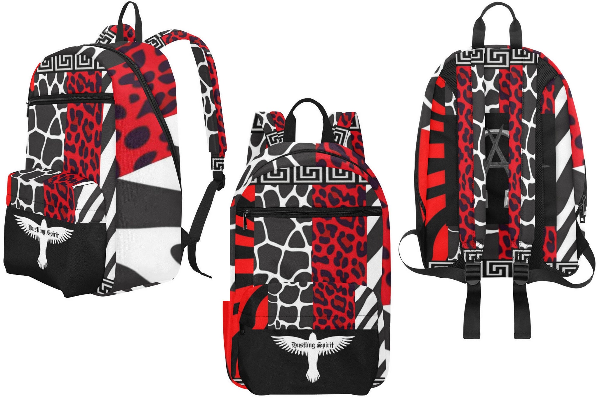 AΩ Alpha Omega Animal Print Red Large Capacity Travel Backpack