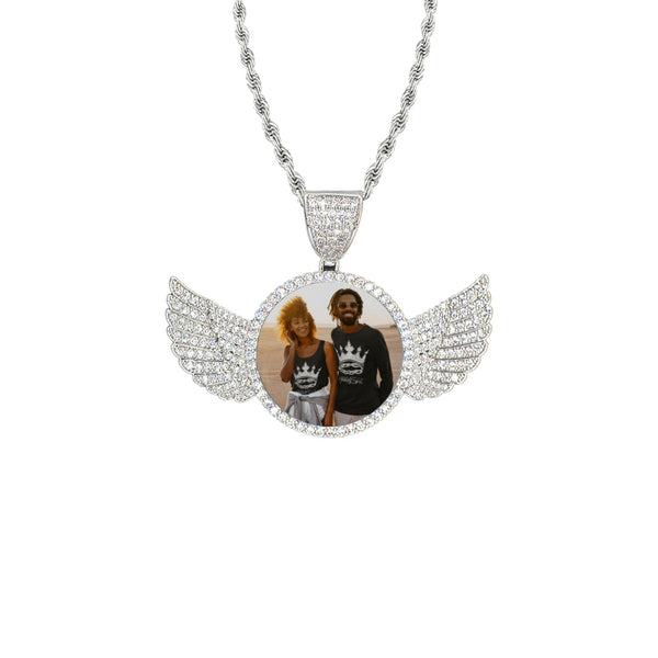 Custom Wings Silver Pendant w/Rope Chain (Qty =1)