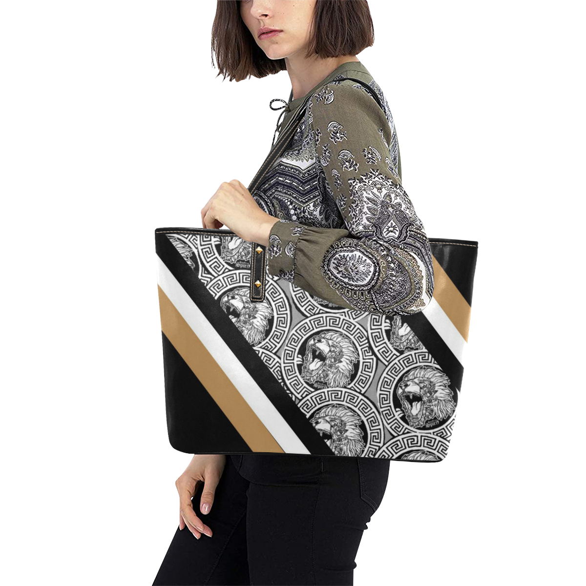 Fearless Lion Stripe Large Tote Bag
