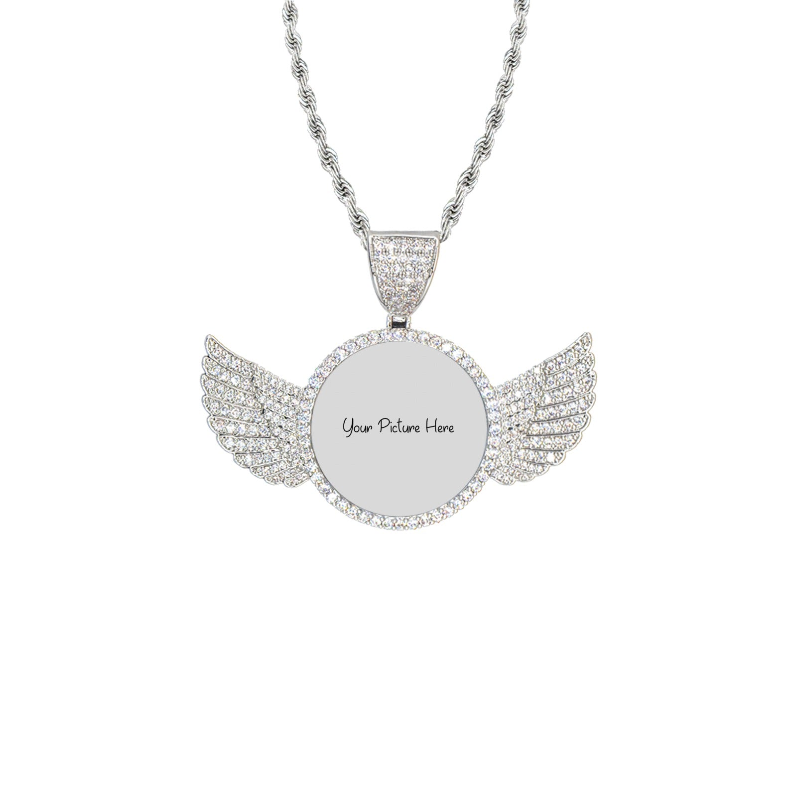 Custom Wings Silver Pendant w/Rope Chain (Qty =1)
